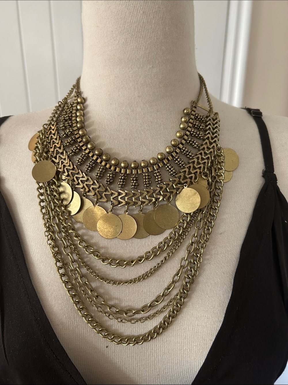 Vintage Statement Gold-Tone Coin and Layers Bib Necklace